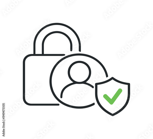 Secure password protection and reliable digital account safety in everyday online activity, a padlock combined with a user profile icon and a small shield forming a simple visual