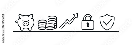 Investment growth and financial asset protection through disciplined planning and responsible capital management in modern personal finance, piggy bank, coin stack, upward arrow