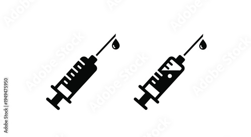 Two black syringe icons depicting medical injection and vaccination concepts