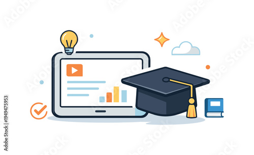 Continuous learning and personal skill development in a modern digital education environment supporting professional growth and lifelong knowledge improvement, a tablet paired with