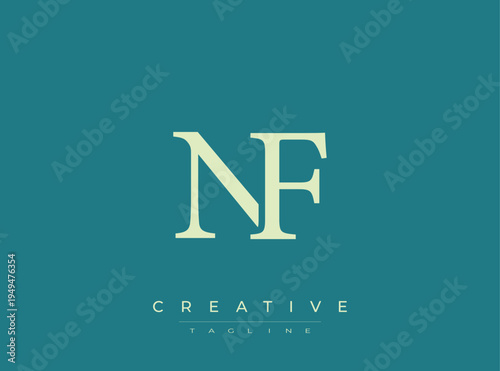 NF monogram logo with creative tagline on teal background
