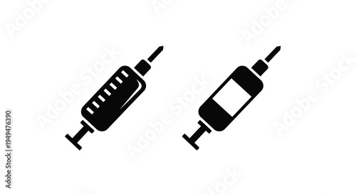 Two black syringe icons displayed on a white background representing medical injections