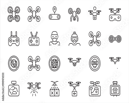 UAV drone outline icon collection with aviation and robotics concepts