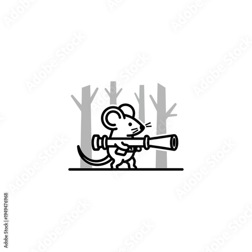 Mouse Hunter Cartoon Character with Homemade Telescope