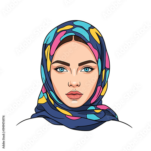 Beautiful Woman with Headscarf Colorful Hijab
