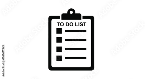 Simple black icon of a clipboard with a to do list displayed