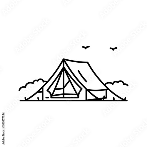 Camping Tent Outline with Birds