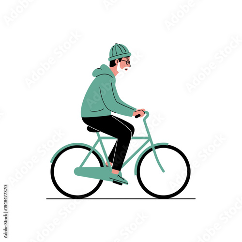 Senior Man Rides a Bike in Trendy Outfit