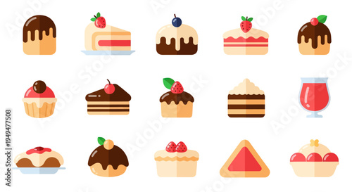 Collection of colorful dessert illustrations cakes pastries and sweet treats