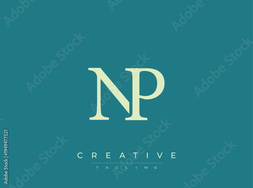 Np logo template with lettering and tagline on colored background