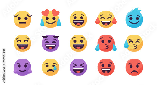 Collection of colorful emoji illustrations representing various emotions