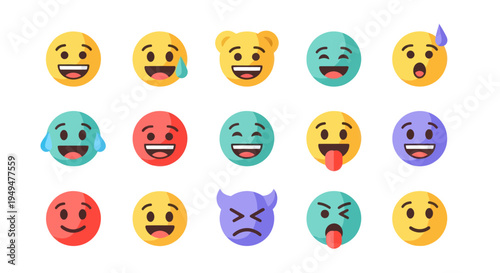 Collection of colorful emoji icons happiness sadness and various expressions