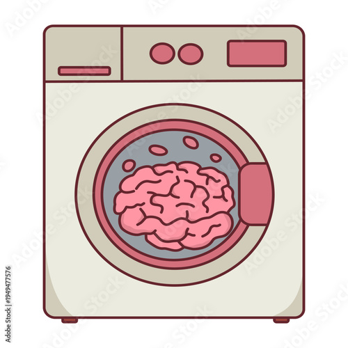 Brainwashing concept graphic with human brain in washing machine