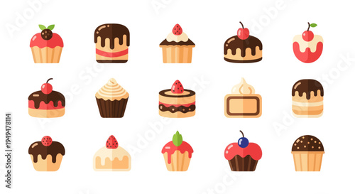 Collection of decorative cupcakes colorful desserts for culinary concepts