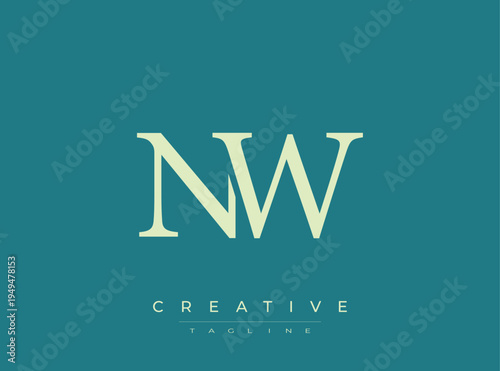 NW monogram logo design with creative tagline on blue background