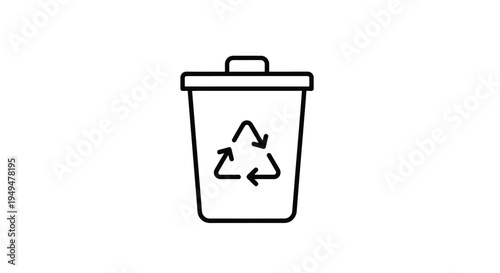 Simple line drawing of a recycling bin with the universal recycling symbol