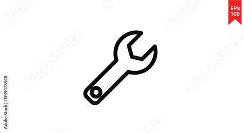 Simple black outline of an open end wrench on a white background
