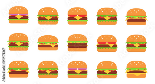 Collection of isolated hamburger illustrations for food and restaurant concepts
