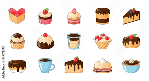 Collection of isolated desserts and sweet treats on white background
