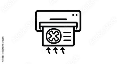 A black and white line drawing of an atm card being processed