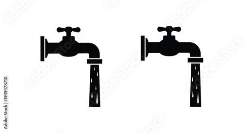 Two black silhouette icons of vintage style water faucets on white
