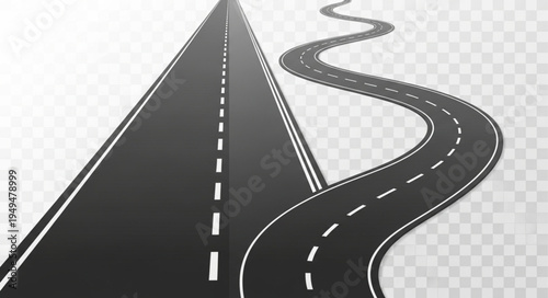 Two Roads Diverging on a White Background.