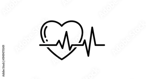 Simple black and white illustration of a heart with an electrocardiogram line