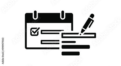 Calendar icon with a pen marking an important date or task