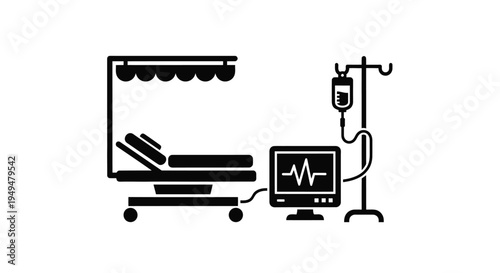 Hospital bed with medical equipment including an iv drip and monitor