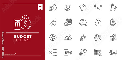Budget, Outline icons collection. Simple vector illustration