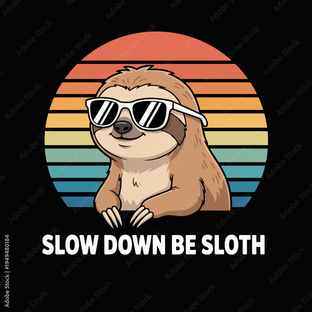 Fototapeta premium Sloth wearing sunglasses smiling cute animal.