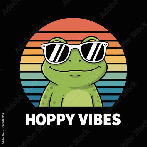 Frog Wearing Sunglasses Smiling Face.