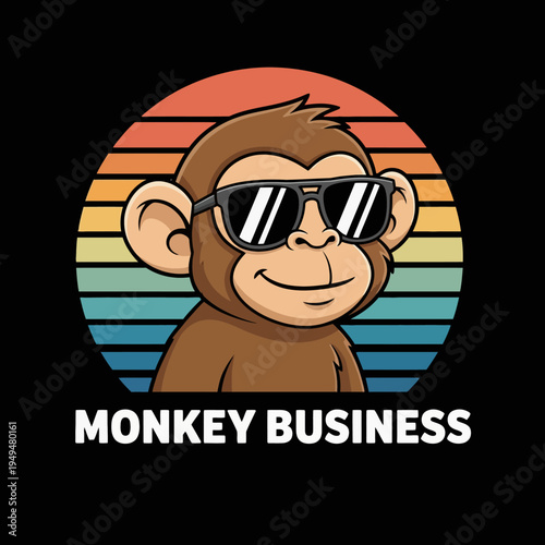 Monkey wearing sunglasses smiling face.