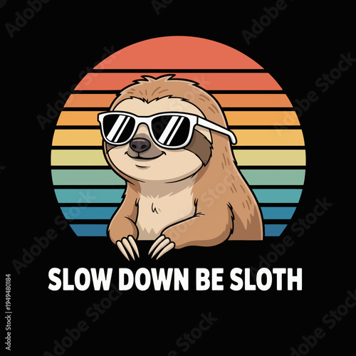 Sloth wearing sunglasses smiling cute animal.