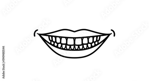 Simple black and white illustration of a wide toothy grin