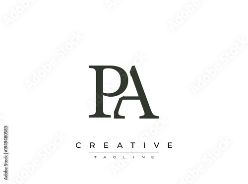 Monogram logo with PA initials and creative tagline design element