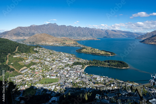 Panaramic view of Queenstown New Zealand from high viewpoint