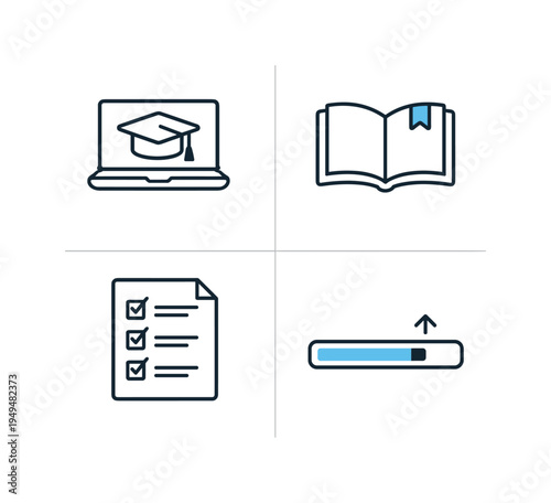 Remote learning productivity and structured digital education workflow where students attend online lessons, organize study materials, complete assignments, and track academic