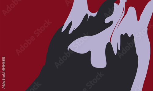 Minimal Abstract Pear Silhouette With Purple Accents On Burgundy Background For Modern Design