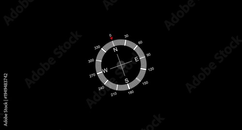 Animation of white flat design compass icon animation for direction and navigation. Compass icon with cardinal directions animation. World GPS round travel compass.