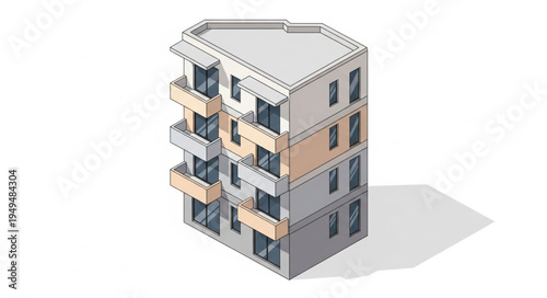Modern Apartment Building with Balconies and Windows.