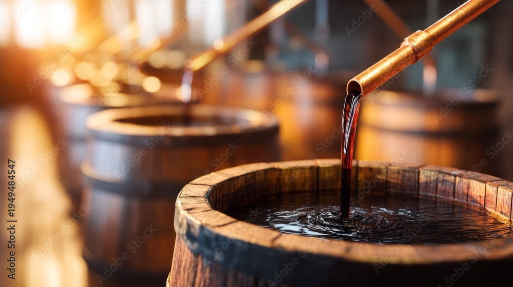 Obraz premium Wooden Barrels for Fermentation Process in Bright Room Setting