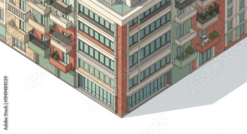 Isometric illustration of a modern apartment building complex.