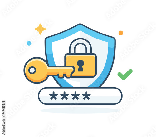 Secure password management and protected digital identity in everyday online activity emphasizing responsible account access and data privacy, a simple key combined with a lock