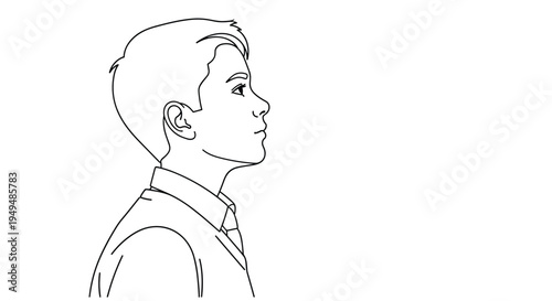Minimalist profile illustration of a young boy wearing a professional shirt and tie, capturing his side facial features and classic hair.