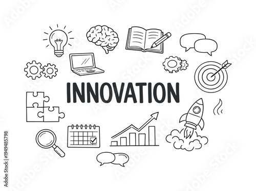 Creative innovation and idea generation process concept focused on brainstorming concepts, exploring creative solutions and developing imaginative projects in professional and