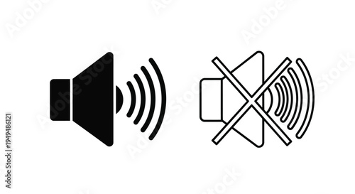 Speaker volume on and off icons in simple black and white design