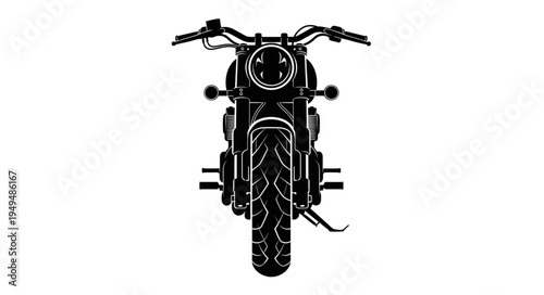 Front view silhouette of a classic motorcycle on a white background.