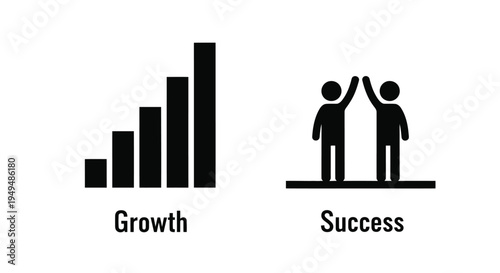 Growth and success represented by a bar graph and people high fiving