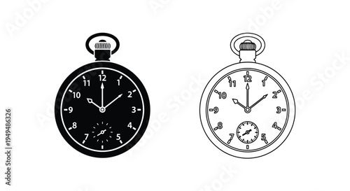 Two pocket watches displayed in black and white showing different styles